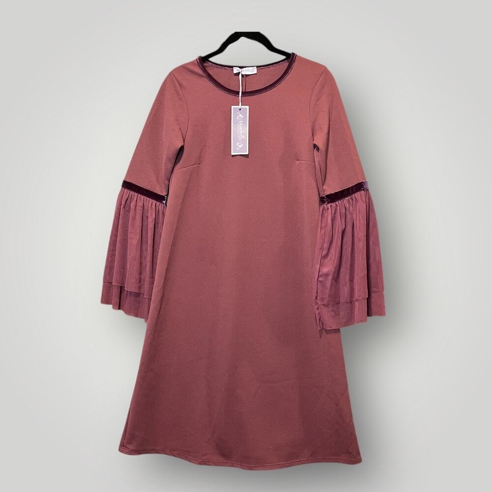 Blue Belle Maternity Dress NWT Size Small Layered Bell Sleeve Velvet Details